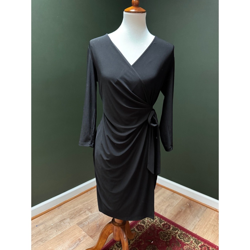 Anne‎ Klein Black Long Sleeve Wrap Dress Women's 8